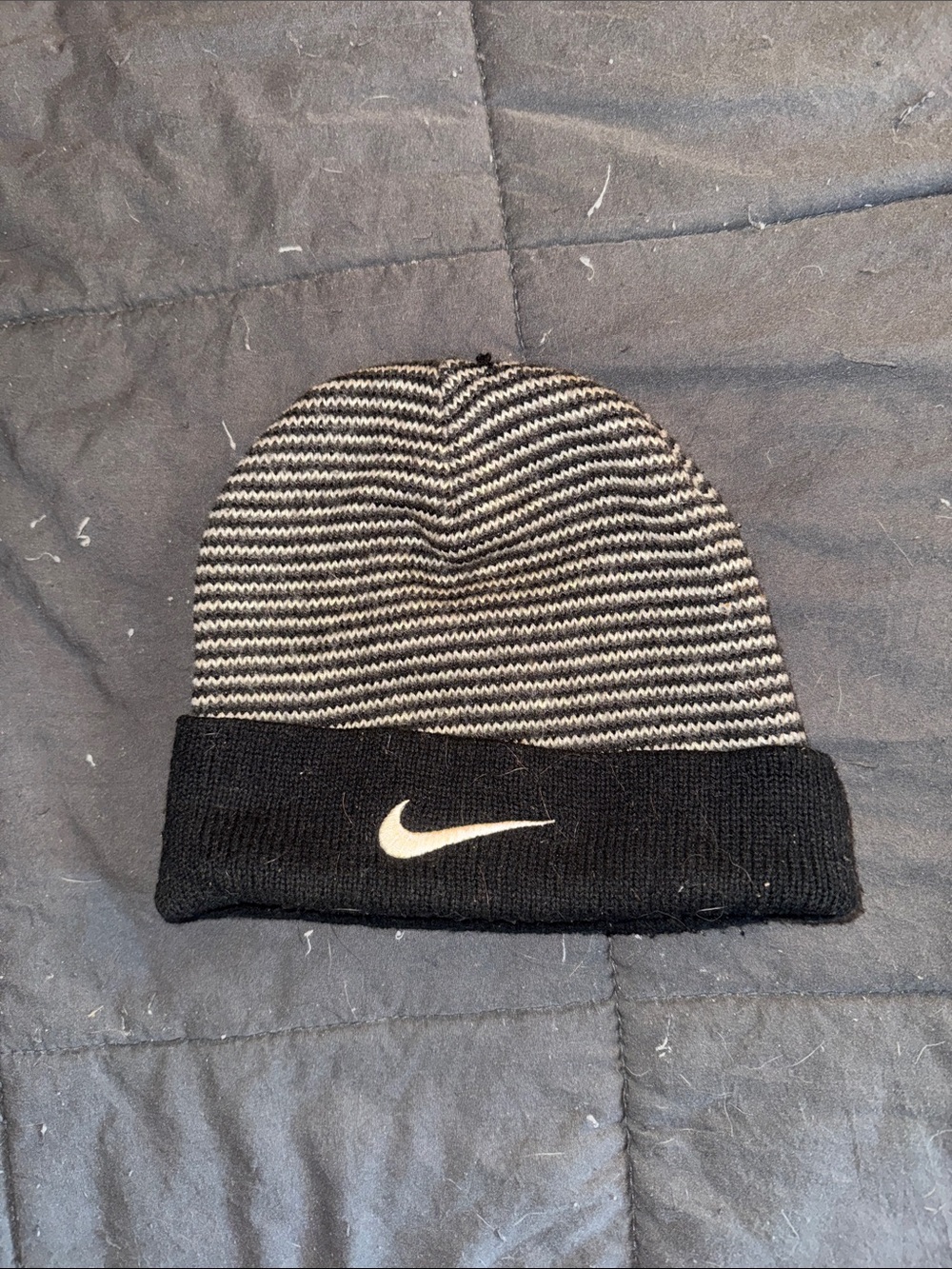 Nike Black & Gray Striped Knit Cuffed Beanie